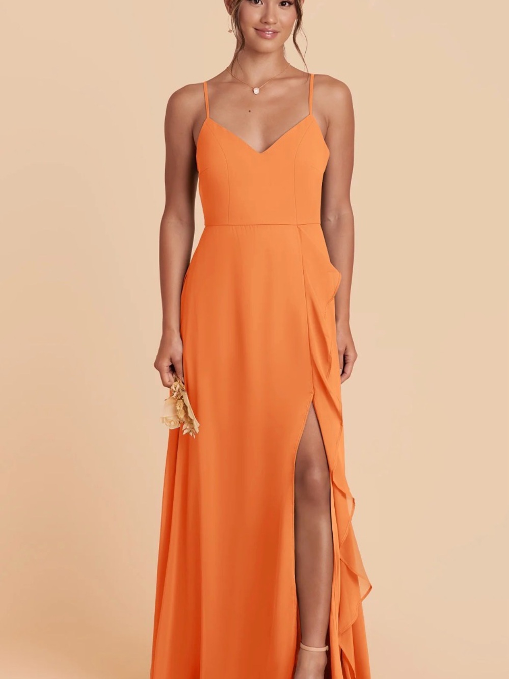 Birdy Grey Theresa - Orange Spaghetti-Strap Maxi Dress with Side Slit